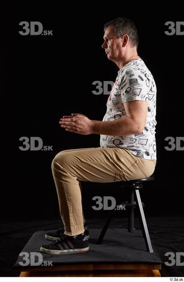 Whole Body Man White Shirt Trousers Chubby Sitting Studio photo references