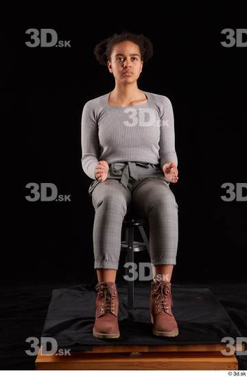 Whole Body Woman Black Sweatshirt Trousers Average Sitting Studio photo references