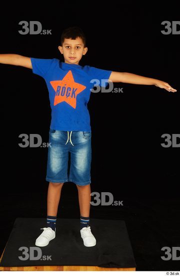 Whole Body Man T poses White Shirt Jeans Shorts Slim Standing Studio photo references