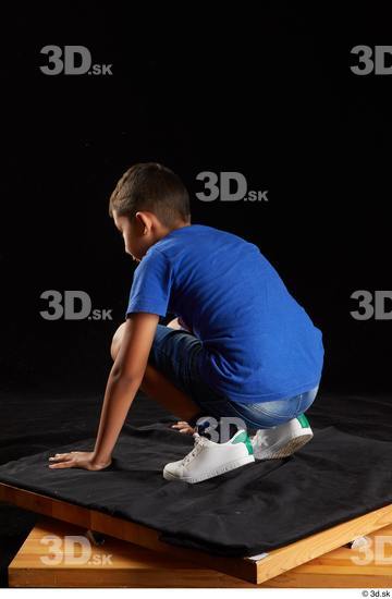 Whole Body Man Shirt Jeans Shorts Slim Kneeling Studio photo references