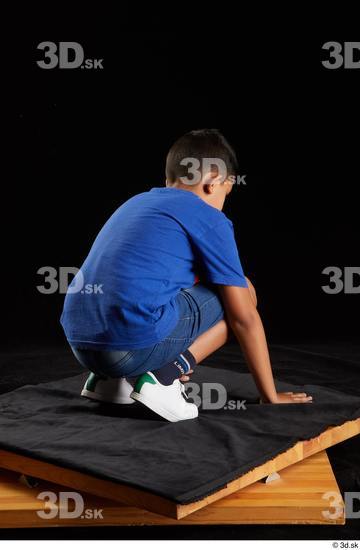 Whole Body Man Shirt Jeans Shorts Slim Kneeling Studio photo references