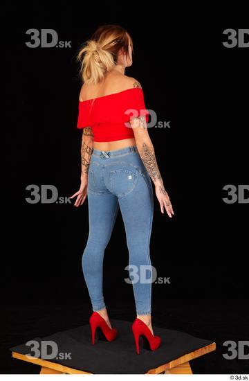 Daisy Lee blue jeans casual dressed red high heels red top standing whole body  jpg
