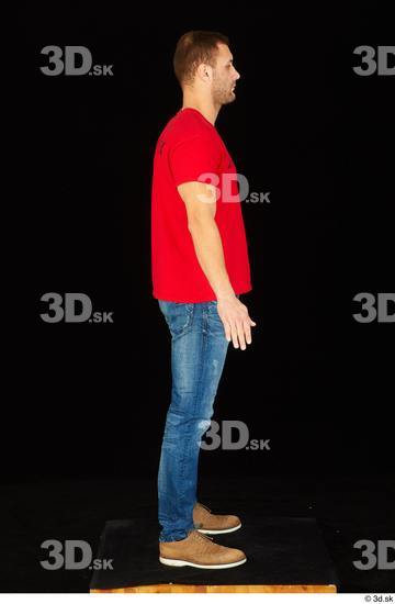 Whole Body Man White Shoes Shirt Jeans Slim Standing Studio photo references