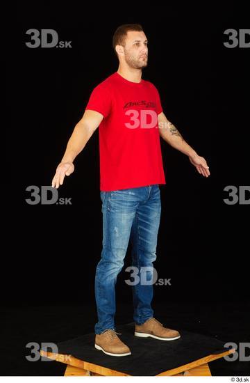 Whole Body Man White Shoes Shirt Jeans Slim Standing Studio photo references