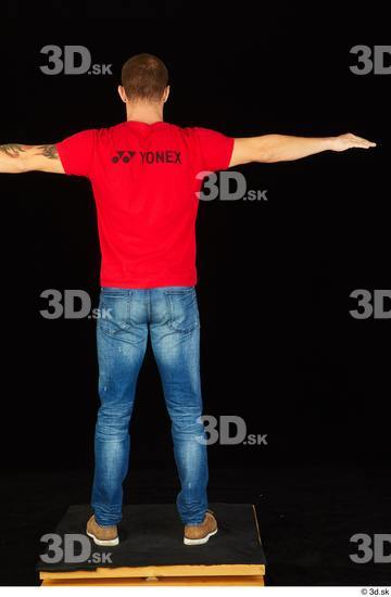 Whole Body Man T poses White Shoes Shirt Jeans Slim Standing Studio photo references