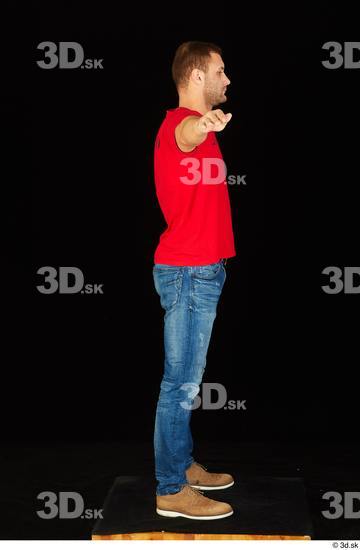 Whole Body Man T poses White Shoes Shirt Jeans Slim Standing Studio photo references