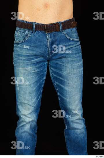 Thigh Man White Jeans Belt Slim Studio photo references