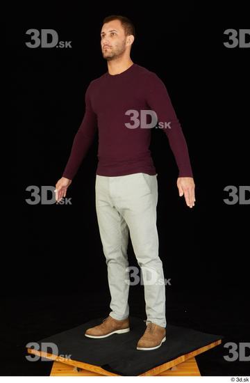 Whole Body Man White Shoes Sweatshirt Trousers Slim Standing Studio photo references