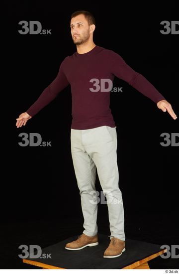 Whole Body Man White Shoes Sweatshirt Trousers Slim Standing Studio photo references