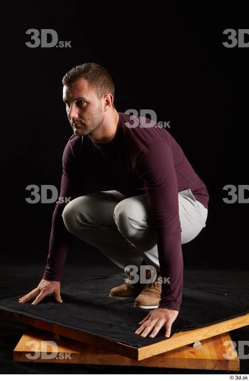 Whole Body Man White Shoes Sweatshirt Trousers Slim Kneeling Studio photo references