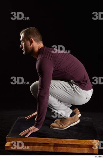 Whole Body Man White Shoes Sweatshirt Trousers Slim Kneeling Studio photo references