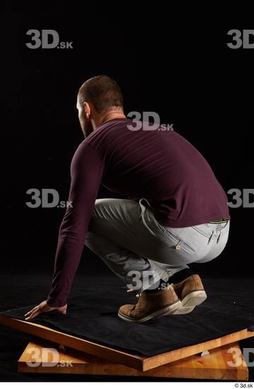 Whole Body Man White Shoes Sweatshirt Trousers Slim Kneeling Studio photo references