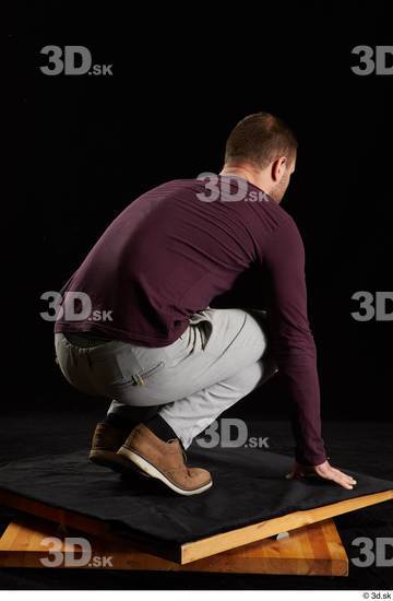 Whole Body Man White Shoes Sweatshirt Trousers Slim Kneeling Studio photo references