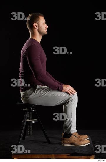 Whole Body Man White Shoes Sweatshirt Trousers Slim Sitting Studio photo references