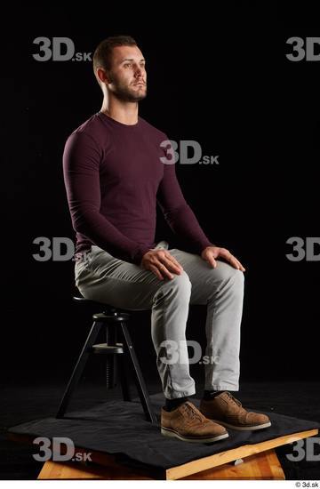 Whole Body Man White Shoes Sweatshirt Trousers Slim Sitting Studio photo references