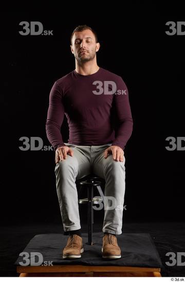 Whole Body Man White Shoes Sweatshirt Trousers Slim Sitting Studio photo references