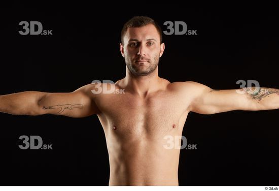 Upper Body Man White Nude Slim Studio photo references