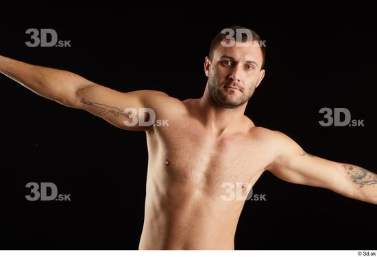 Upper Body Man White Nude Slim Studio photo references