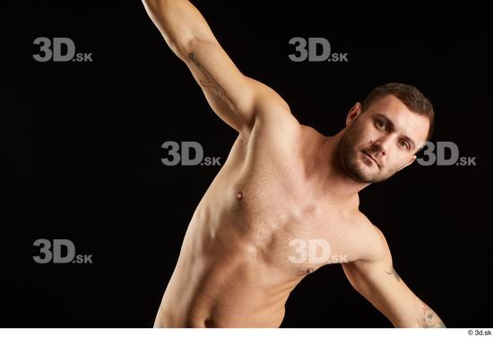 Upper Body Man White Nude Slim Studio photo references