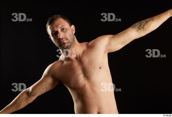 Upper Body Man White Nude Slim Studio photo references