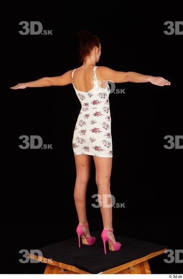Katy Rose casual dressed pink high heels shoes t poses white dress whole body  jpg