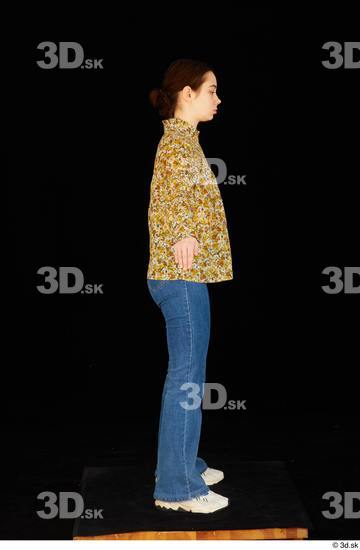 Whole Body Woman White Casual Shoes Jeans Blouse Average Standing Studio photo references