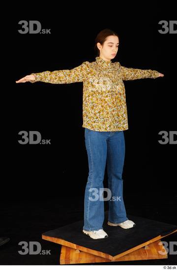 Whole Body Woman T poses White Shoes Jeans Blouse Average Standing Studio photo references