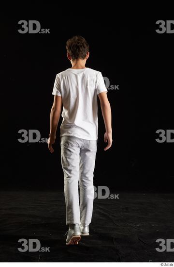 Whole Body Back Man White Shirt T shirt Sweatsuit Walking Studio photo references