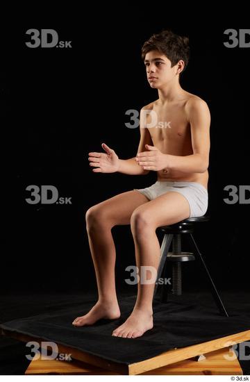 Whole Body Man White Underwear Sitting Studio photo references
