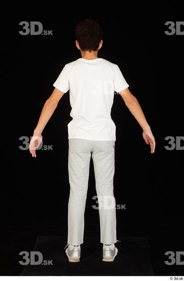 Whole Body Man White Sports Shirt T shirt Sweatsuit Slim Standing Studio photo references