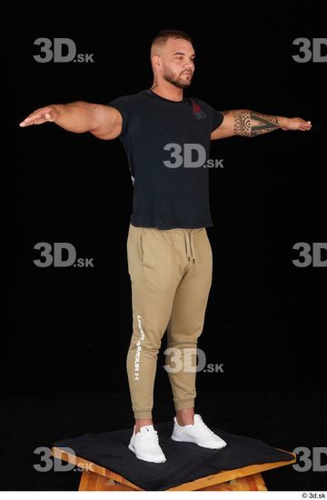 Whole Body Man T poses White Sports Shirt Muscular Standing Studio photo references