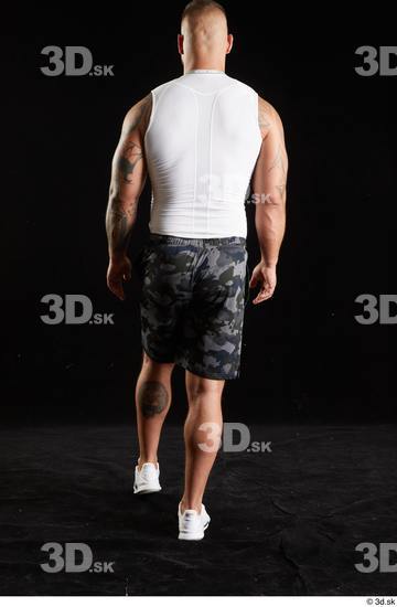 Whole Body Back Man White Sports Shorts Muscular Walking Top Studio photo references