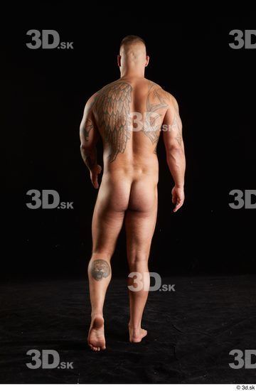 Whole Body Back Man White Nude Muscular Walking Studio photo references