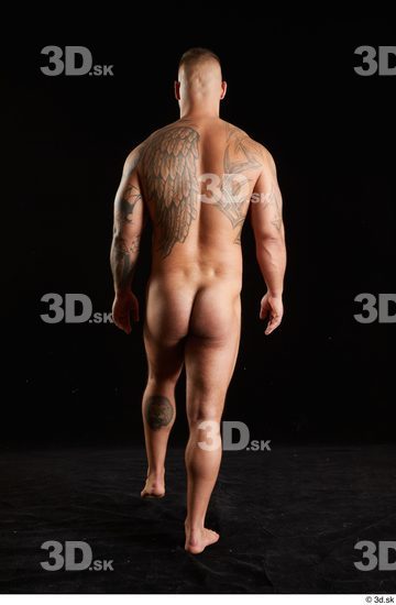 Whole Body Back Man White Nude Muscular Walking Studio photo references