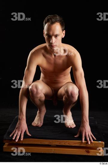 Whole Body Man White Nude Slim Kneeling Studio photo references