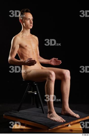 Whole Body Man White Nude Slim Sitting Studio photo references