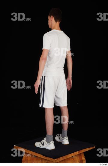 Whole Body Man White Sports Shirt Shorts Slim Standing Studio photo references