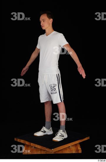 Whole Body Man White Sports Shirt Shorts Slim Standing Studio photo references
