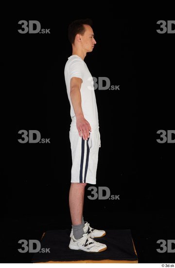 Whole Body Man White Sports Shirt Shorts Slim Standing Studio photo references