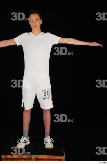 Whole Body Man T poses White Sports Shirt Shorts Slim Standing Studio photo references