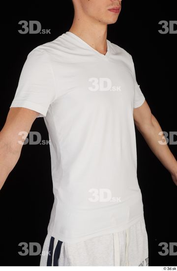 Upper Body Man White Sports Shirt Slim Studio photo references