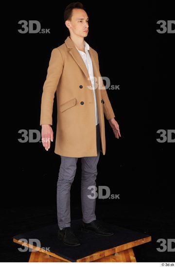 Whole Body Man White Shoes Trousers Coat Slim Standing Studio photo references