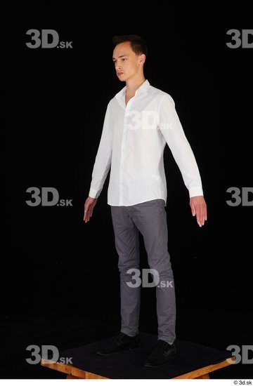 Whole Body Man White Shoes Shirt Trousers Slim Standing Studio photo references