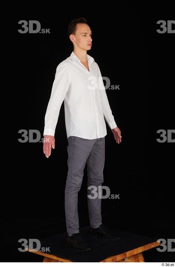 Whole Body Man White Shoes Shirt Trousers Slim Standing Studio photo references