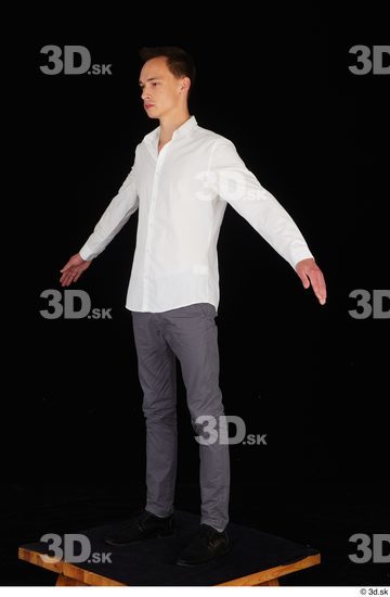 Whole Body Man White Shoes Shirt Trousers Slim Standing Studio photo references