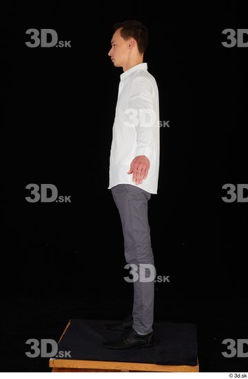 Whole Body Man White Shoes Shirt Trousers Slim Standing Studio photo references