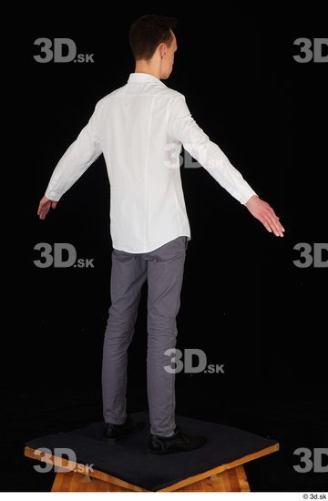 Whole Body Man White Shoes Shirt Trousers Slim Standing Studio photo references