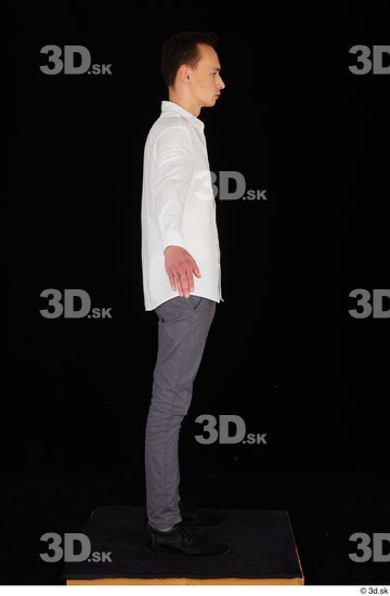 Whole Body Man White Shoes Shirt Trousers Slim Standing Studio photo references