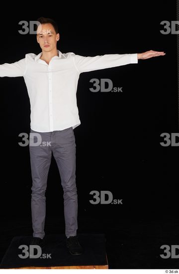 Whole Body Man T poses White Shoes Shirt Trousers Slim Standing Studio photo references