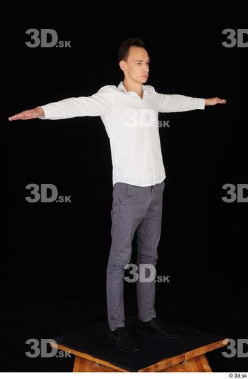 Whole Body Man T poses White Shoes Shirt Trousers Slim Standing Studio photo references